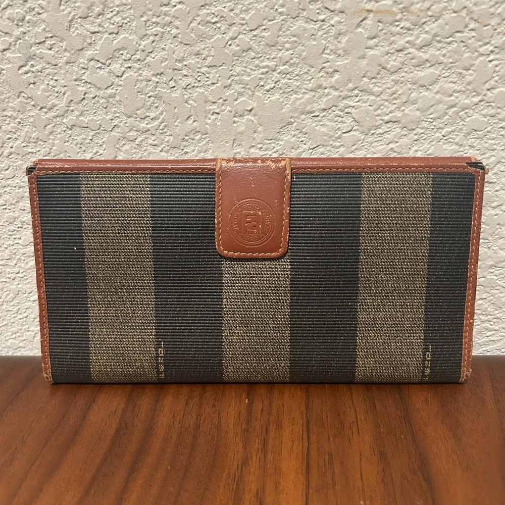 Fendi Brown & Black Pequin Stripe Long Wallet
